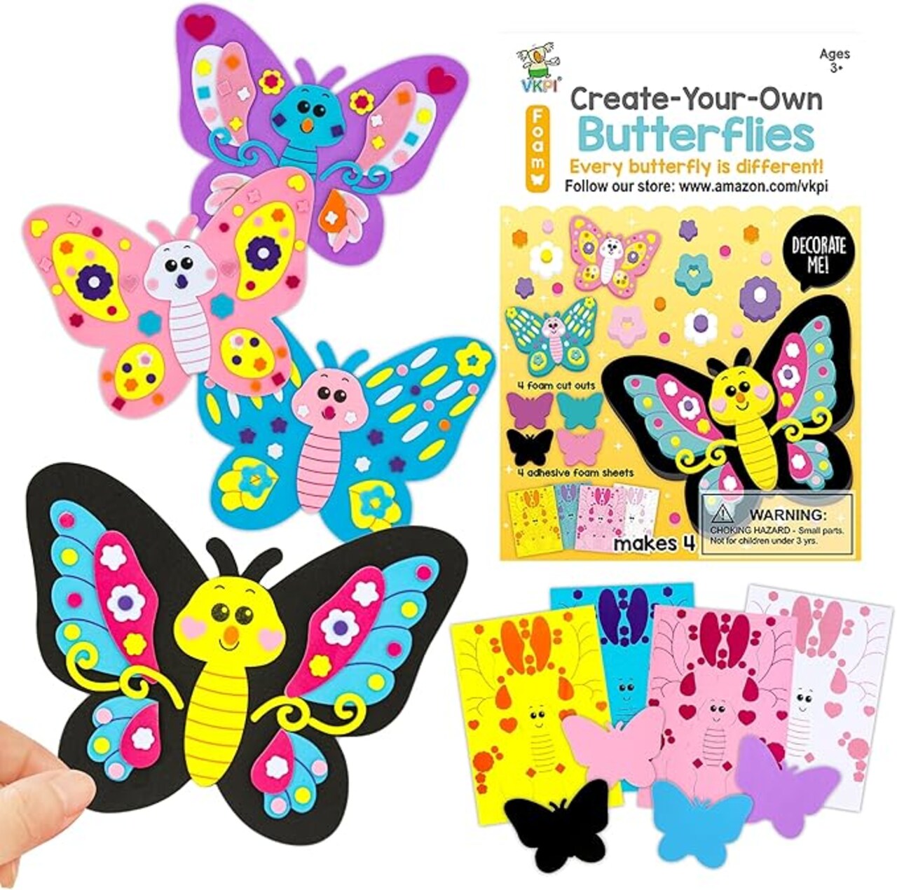 4 Butterflies Foam Art Crafts Gift Kit, Creative Make Your Own Butterflies, Cartoon Paper Craft Projects for Kids Ages 4+ Toddler, Preschool Learning Toy for Birthday Party Favor Supplie